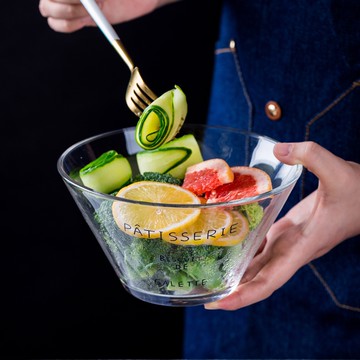 法文透明玻璃碗單個面碗家用沙拉盤北歐ins可愛湯碗水果碗沙拉碗