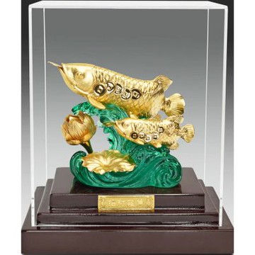 純金箔雕塑小櫥窗～【招財龍魚】