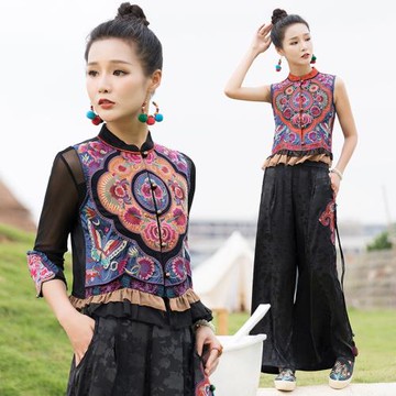 2025民族風 春夏季 款 顯年輕 刺繡拼接百搭短款 馬甲外套