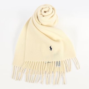 RALPH LAUREN POLO 小馬刺繡LOGO素面羊毛圍巾-奶油黃色