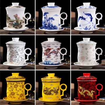 景德鎮茶杯陶瓷過濾帶蓋泡茶杯家用辦公室杯子水杯青花瓷會議杯