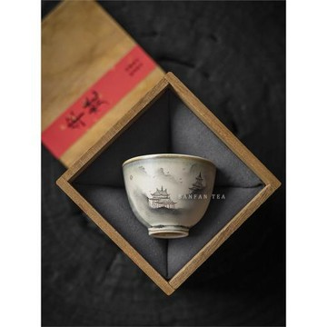 半梵景德鎮孤品柴燒手繪高檔亭臺樓閣復古茶盞品茗杯單茶杯主人杯