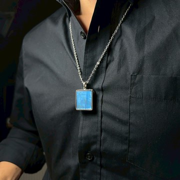 湛藍 |藍光拉長石 金光 職人純銀手工包框 五行屬水 寶石項鍊 925純銀 3AS05-69