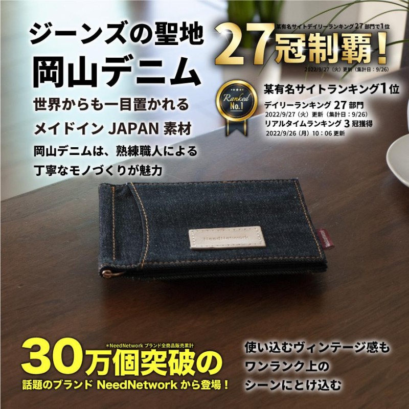 マネークリップ 岡山デニム 財布 カードケース メンズ 二つ折り 超薄型