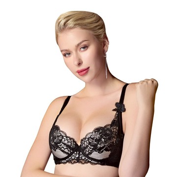 SWEAR 思薇爾 花都夢蝶系列 C-F罩 軟鋼圈 涼感 背心型 蕾絲 刺繡 集中 包覆 女內衣 (黑色)