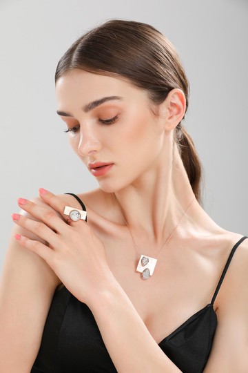 【畢業禮物】【聖誕禮盒】銅鍍玫瑰金白紋石開口均碼開口戒指戒