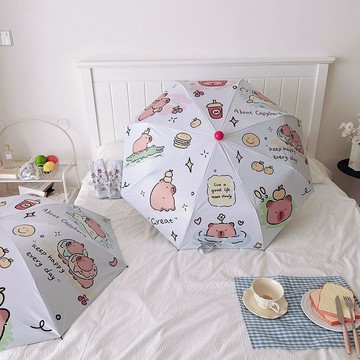 雨傘 陽傘 摺疊傘🎀 卡皮巴拉自動雨傘ins小眾卡通水豚晴雨兩用抗風耐用遮陽傘學生