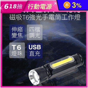 【HANLIN】磁吸T6強光手電筒工作燈 T516