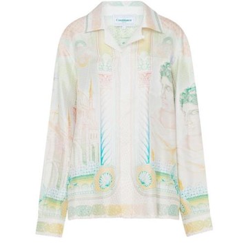 casablanca 紗線人像 西西里風度假旅游絲綢休閑美式復古長袖襯衫