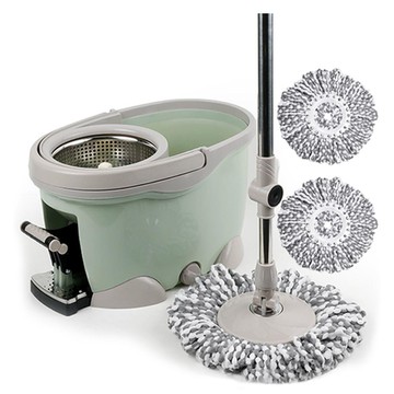 明康產業 腳踏式旋轉拖把 薄荷綠洗脫水桶 + 手壓式拖把桿 + 超細纖維拖把布 3件組  1組  脫水箱(46 x 30 x 28 cm)、擀麵棍(100~130 cm)、拖把(40 cm x 4.5 cm厚)