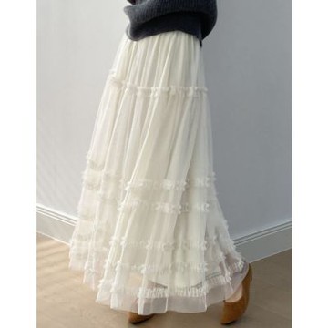 設計所在 知性小文藝 滾邊網紗加絨加厚長裙(3色可選) G8809