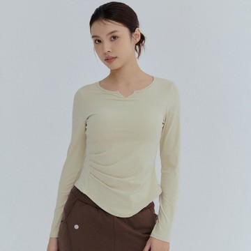 V領長袖運動Bra Top(固定胸墊)-奶白