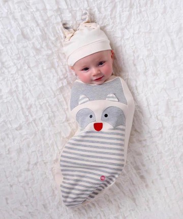 BABYjoe美國製純棉手工包巾彌月套組-豆豆眼浣熊寶寶