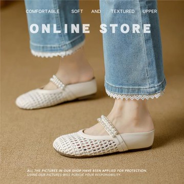 包頭半拖鞋女2025新款夏外穿勃肯洞洞鞋編織涼鞋一腳蹬懶人穆勒鞋