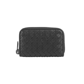 BOTTEGA VENETA 經典編織拉鏈卡包/零錢包(黑色) 473010 V47W1 1275