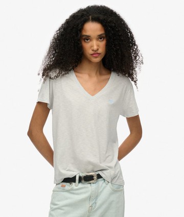 Superdry Women's Slub Embroidered V-neck T-shirt Light Blue Size: 6