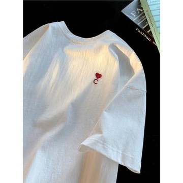 刺繡重磅純棉短袖T恤男美式潮牌ins寬松體恤情侶愛心繡花夏季上衣