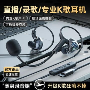 有線耳機 電腦遊戲重低音 新款K歌耳機入耳式有線麥克風直播TYPE-C耳機聲卡耳返監聽耳機