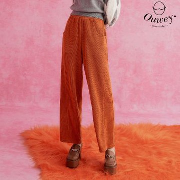 OUWEY歐薇 經典復古燈芯絨寬直筒褲(桔色；S-L)3233176706