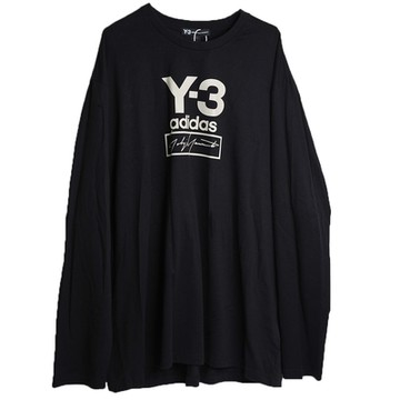Y-3 M STKD LS TEE 字母LOGO圖騰棉質山本耀司長袖圓領T恤(黑色/L)