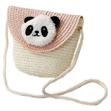 Summer Vibe 小熊貓藤編包 厚度6cm 重量60g 大人小孩皆可背  12 x 12cm  貝殼白底粉蓋