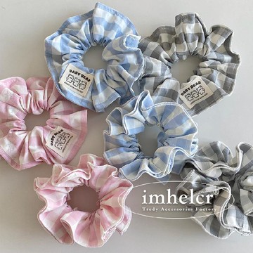 🔥2件9折🍊臺北出貨🍊可開發票清新格子控小蠻腰髮圈可愛少女心小熊布標格紋馬尾發繩頭圈新款女