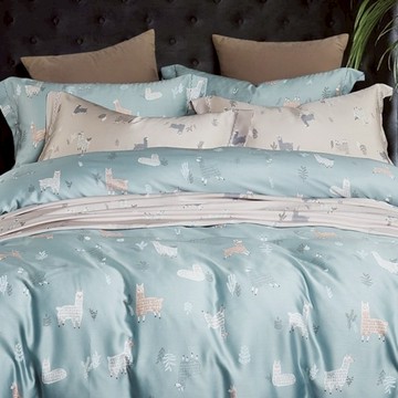 eyah 宜雅 100%萊賽爾天絲床包 + 枕套 清新派 台灣製  卡通 綠色  單人