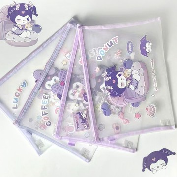 ⭐臺灣出貨⭐A4文件袋創意卡通尼龍透明網紗拉鍊袋試卷作業收納袋大容量學生a4