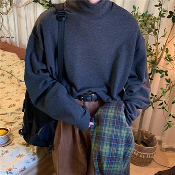 C2自制/秋冬韓版德絨加厚打底高領T恤寬松百搭加絨內搭情侶衛衣