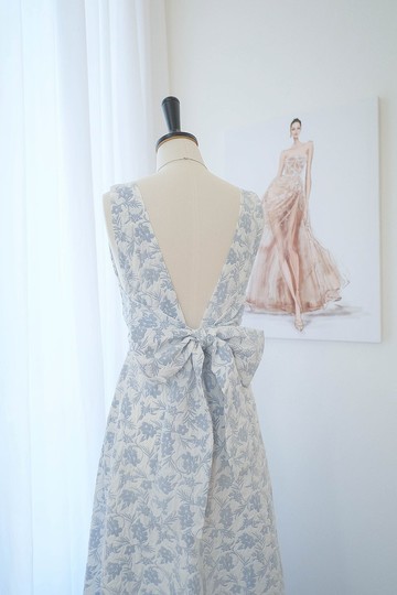 藍色印花提花派對洋裝