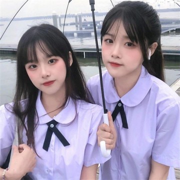 學院風泰國校服夏JK淡紫短袖少女學生襯衫初戀百搭圓領娃娃領上衣