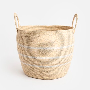 艾禮思編織提把收納籃L 條紋自然色
