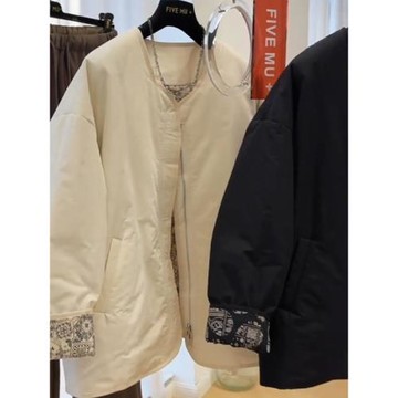 商場剪標折扣超好看圓領夾棉棉服高級感復古別致獨特休閑棉衣外套