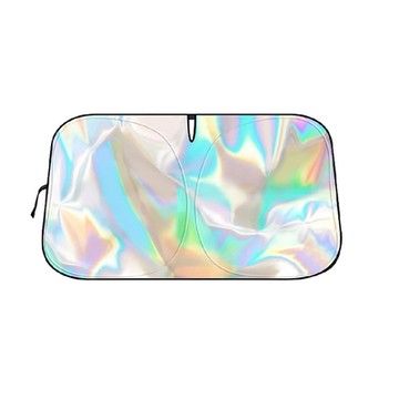 【FJ】汽車隔熱炫彩鐳射前擋遮陽板YE3(可折疊收納 車內必備)