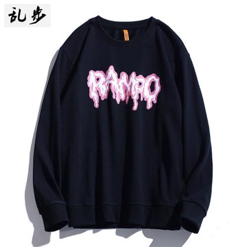 歐美高街侃爺復古字母嘻哈寬松圓領衛衣男休閑情侶裝長袖t恤上衣