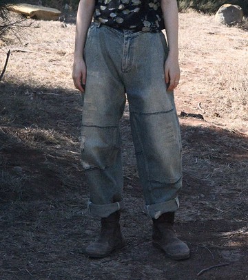 復古文青 淺色破洞舒適牛仔褲