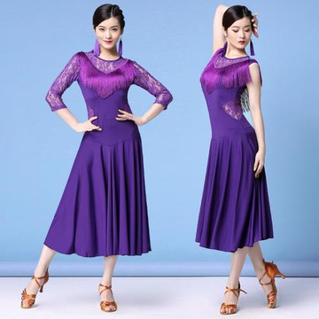 拉丁舞練功服女成年春夏新款性感拉丁舞連衣裙短袖流蘇廣場舞蹈服