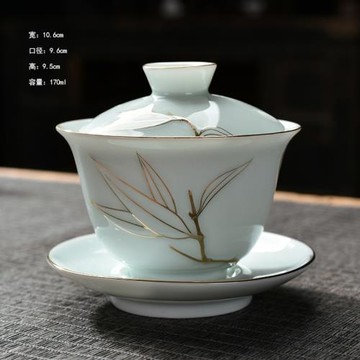 青瓷蓋碗陶瓷大號泡茶杯三才蓋碗描金功夫茶具茶碗簡約家用泡茶器