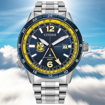 CITIZEN 星辰 PROMASTER SKY x Blue Angels 藍天使 GMT兩地時間飛行機械錶-44.5mm NB6044-54L