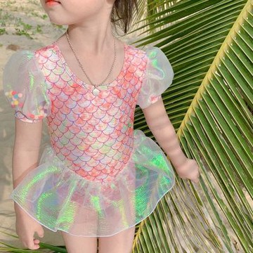 彩虹流沙炫彩美人魚連身泳衣+泳帽 泳裝 童裝 泳衣 兒童 玩水 女童 防曬【BB9720】