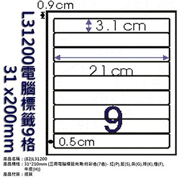 【文具通】L31200電腦標籤9格31 x200mm ASL31200【APP滿額下單10%點數(單一帳號最高1500點)】8/31止