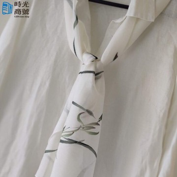 洛陽春｜手繪雪紡輕清小圍巾 雅白/國蘭