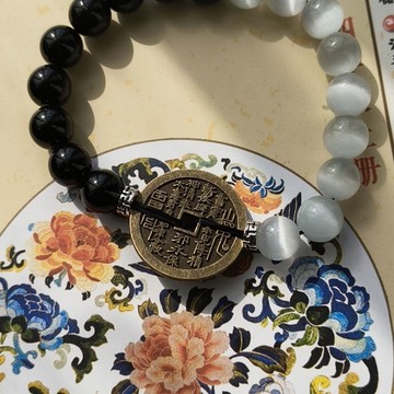 結緣品小物🙏🏻山鬼手鍊 防小人手鍊 黃銅山鬼八卦花錢黑曜石貓眼石男女款情侶款手鏈民族風