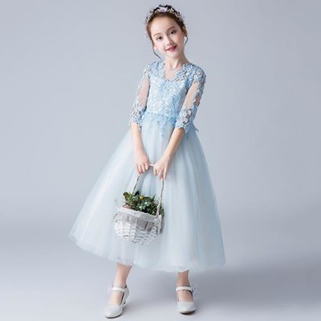 兒童禮服公主裙長款花童蓬蓬裙生日晚宴婚紗裙鋼琴表演女童演出服