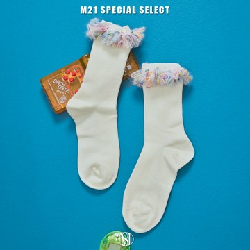 MISS 21 吸睛五彩繽紛毛絨造型中筒襪－白