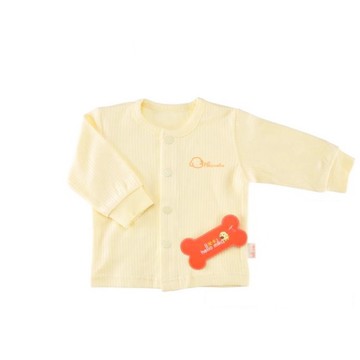 hello mika 米卡 精梳棉嬰幼兒提花長袖前開扣上衣 ( 黃色)