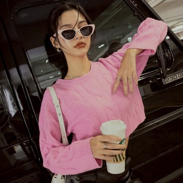 AIR SPACE PLUS 麻花針織短版上衣(桃粉/淺藍) 女裝 現貨 大尺碼 中大尺碼 棉花糖女孩