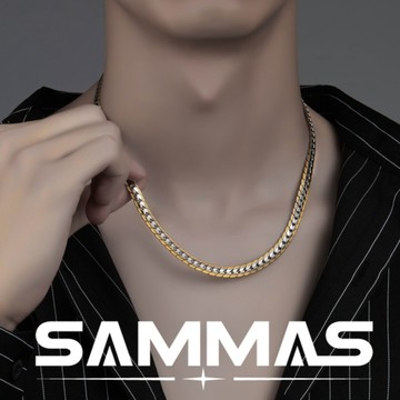 SAMMAS💝雙拼金色壓花項錬 銀色項鏈 古巴項錬 鈦鋼項錬 古巴錬 高級感鎖骨錬 古巴項鏈 古巴鏈 男生項錬 歐美項錬