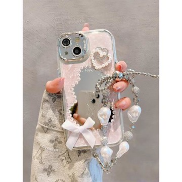 適用蘋果16手機殼iphone15promax立體愛心蝴蝶結鏡面手鏈13簡約小眾網紅爆款女17高級感14pro新款手機套max潮