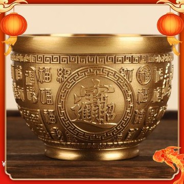 純黃銅大百福缸擺件黃銅聚寶盆招財進寶客廳桌面裝飾開業喬遷禮品